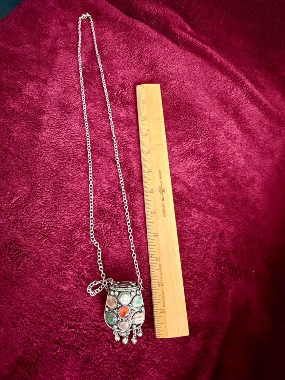 Genuine Morrocan Stone Pendant Necklace with Colorful Gem Accents - Picture 4 of 4